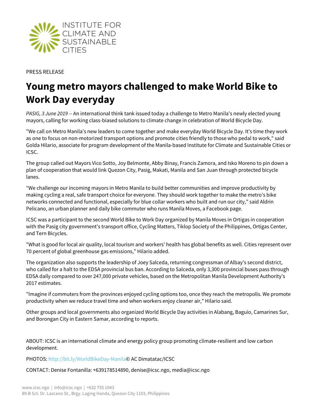 Young Metro Mayors Challenged to Make World Bike to Work Day