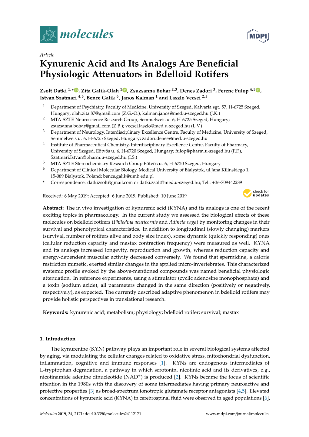 Kynurenic Acid and Its Analogs Are Beneficial Physiologic Attenuators