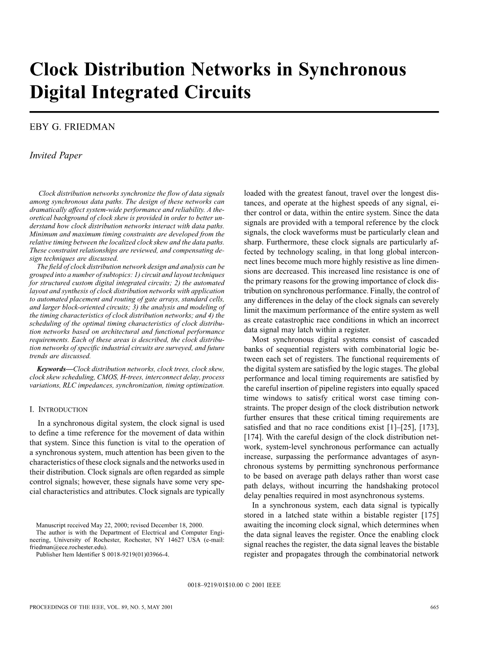 Clock Distribution Networks in Synchronous Digital Integrated Circuits