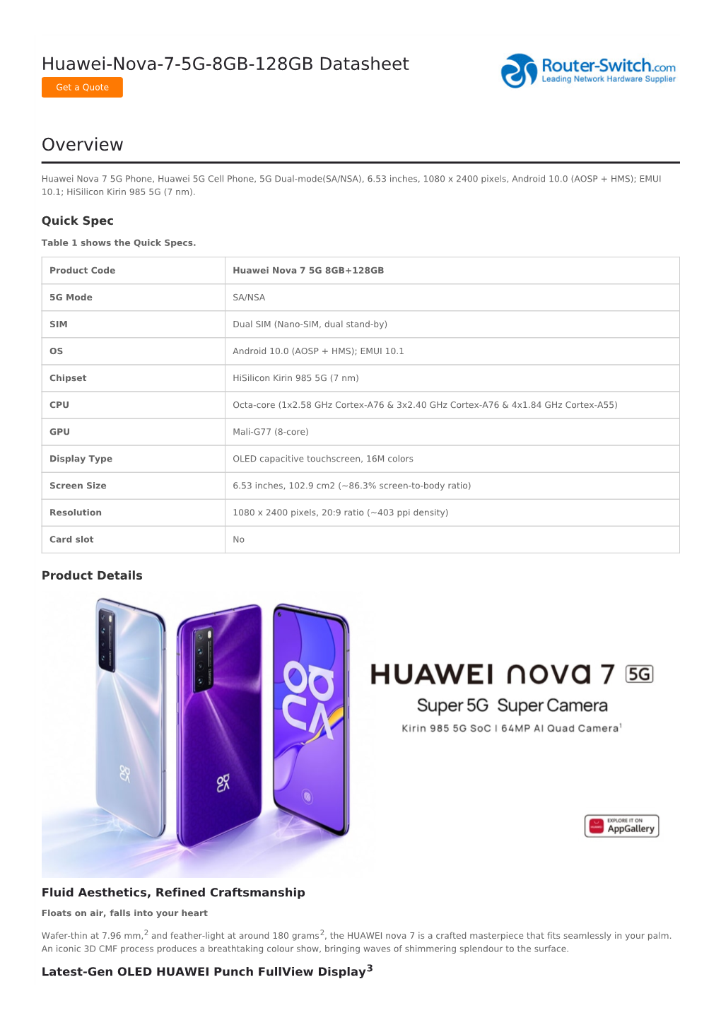 Huawei-Nova-7-5G-8GB-128GB Datasheet Overview