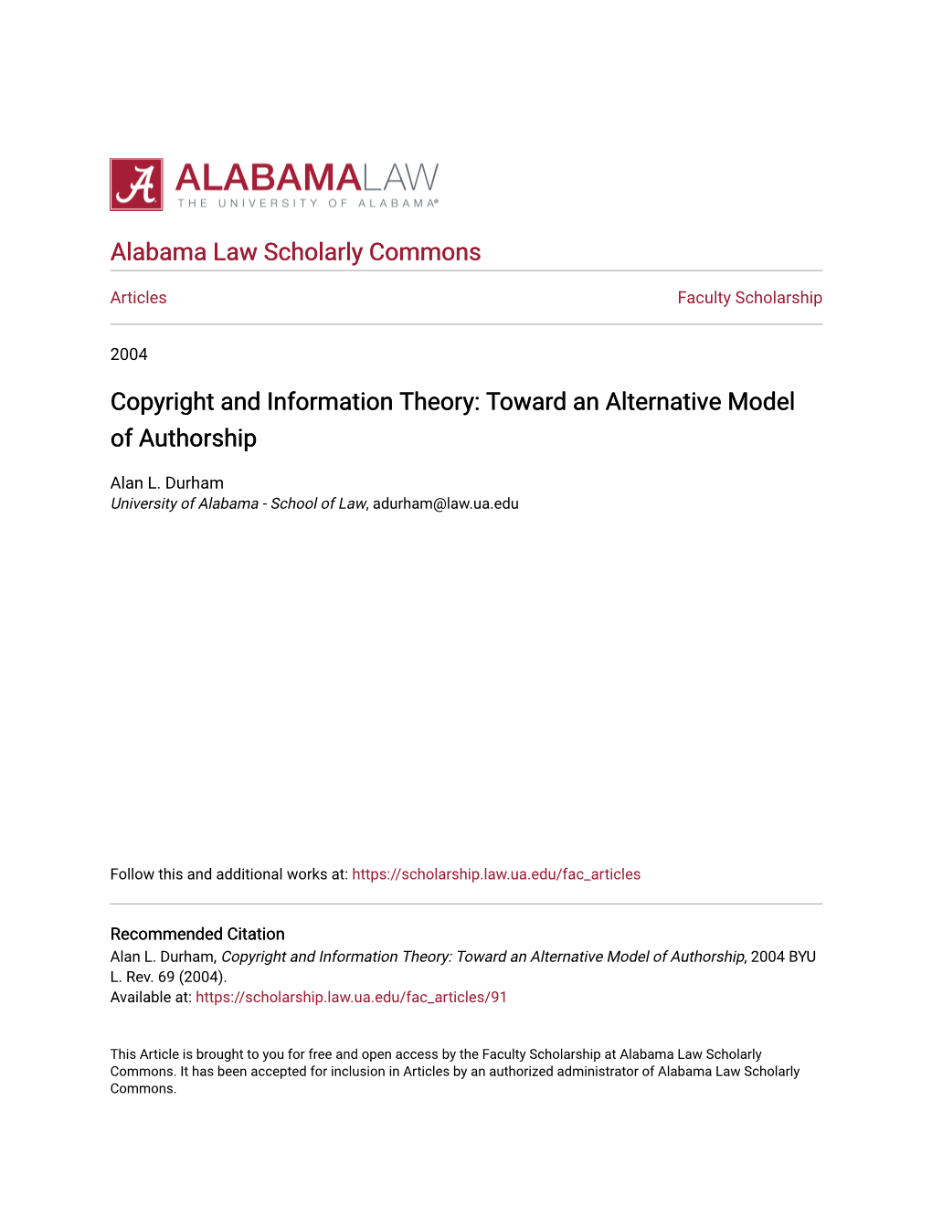 Copyright and Information Theory: Toward an Alternative Model of Authorship