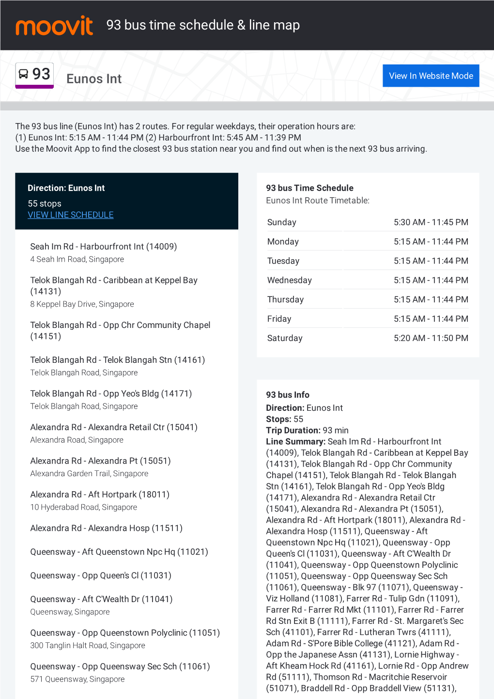 93 Bus Time Schedule & Line Route