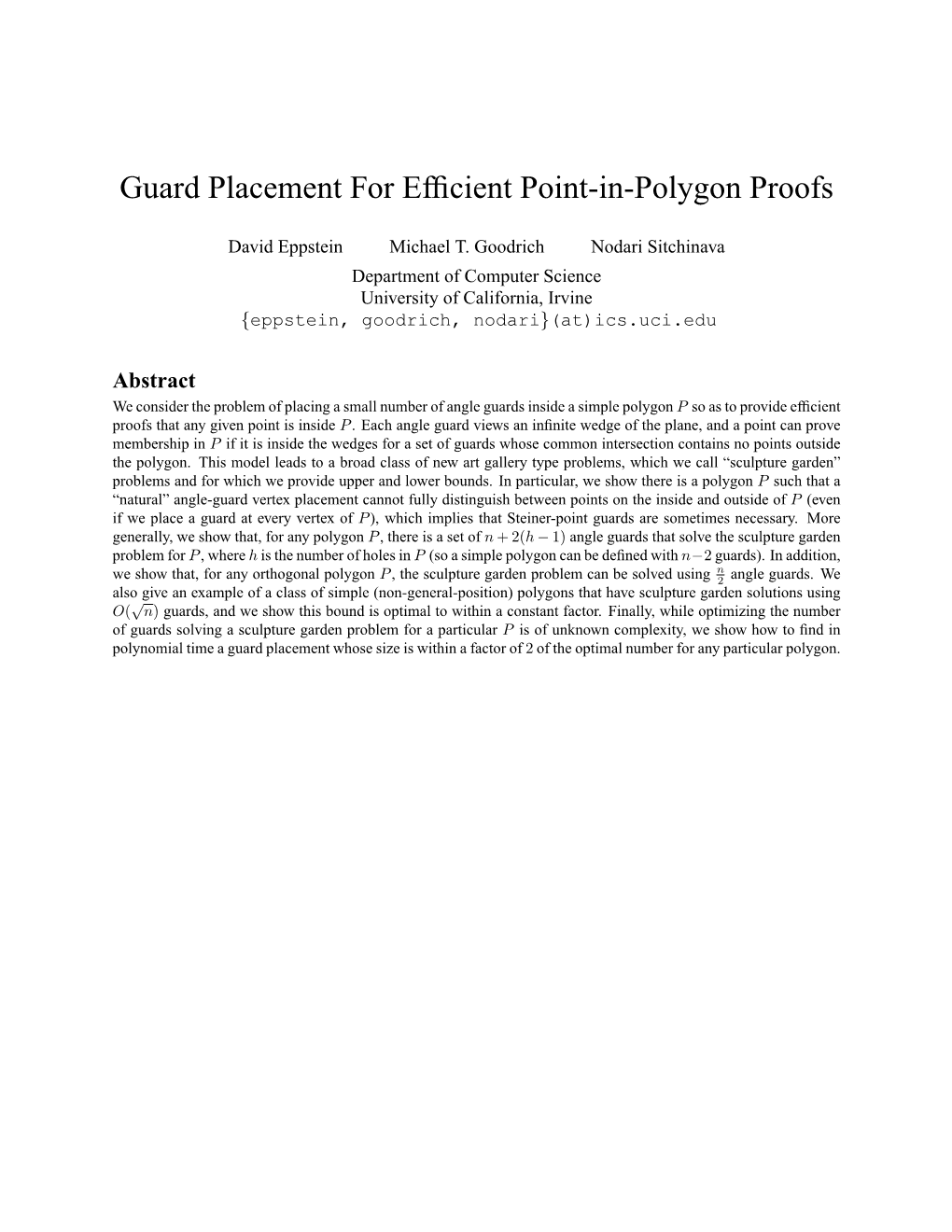 Guard Placement for Efficient Point-In-Polygon Proofs