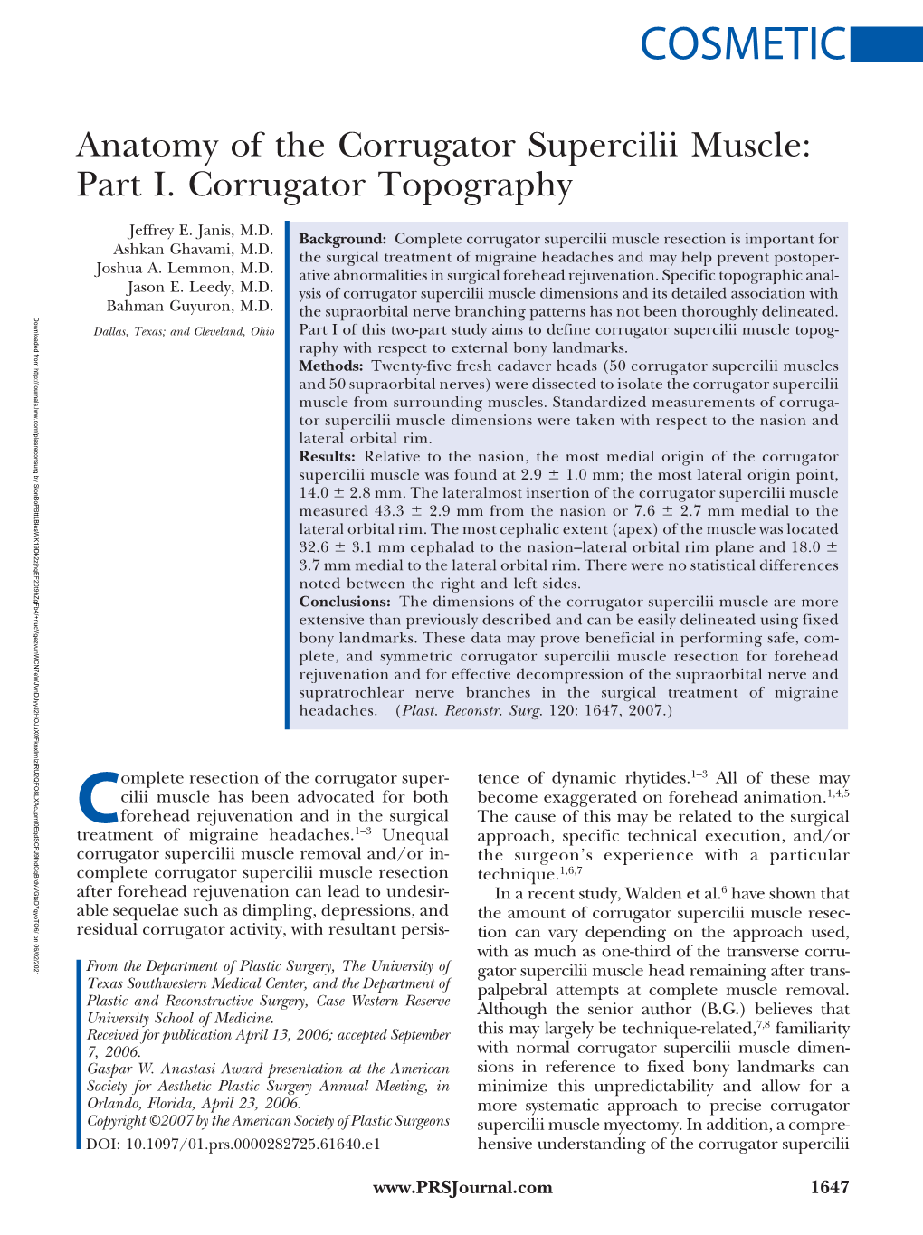 Anatomy of the Corrugator Superciliii Muscle