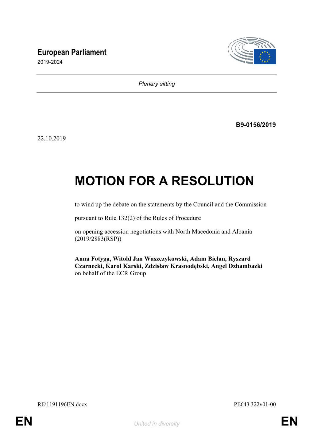 En En Motion for a Resolution