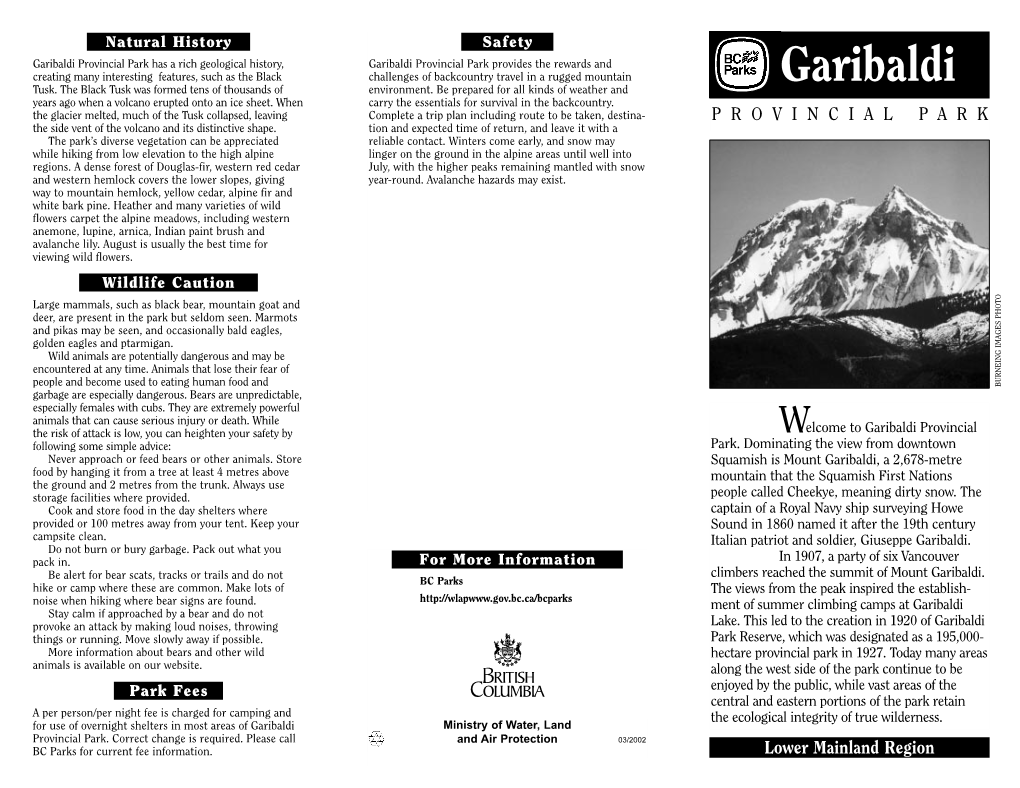Garibaldi Provincial Park Brochure