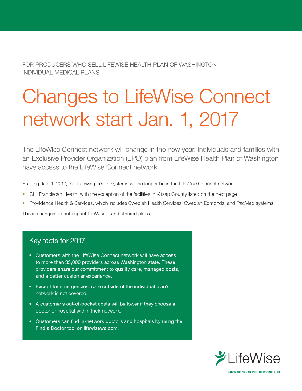 Changes to Lifewise Connect Network Start Jan. 1, 2017