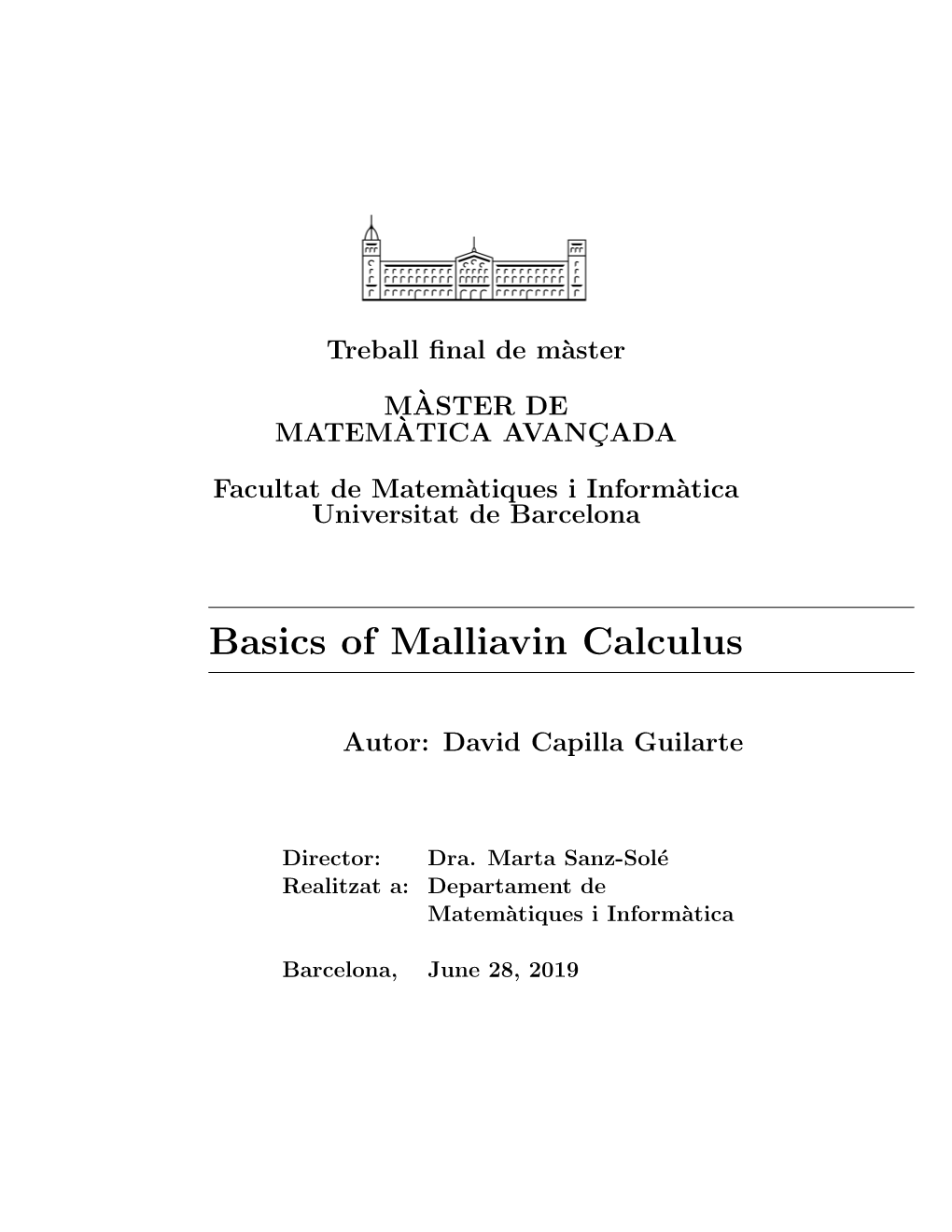 Basics of Malliavin Calculus