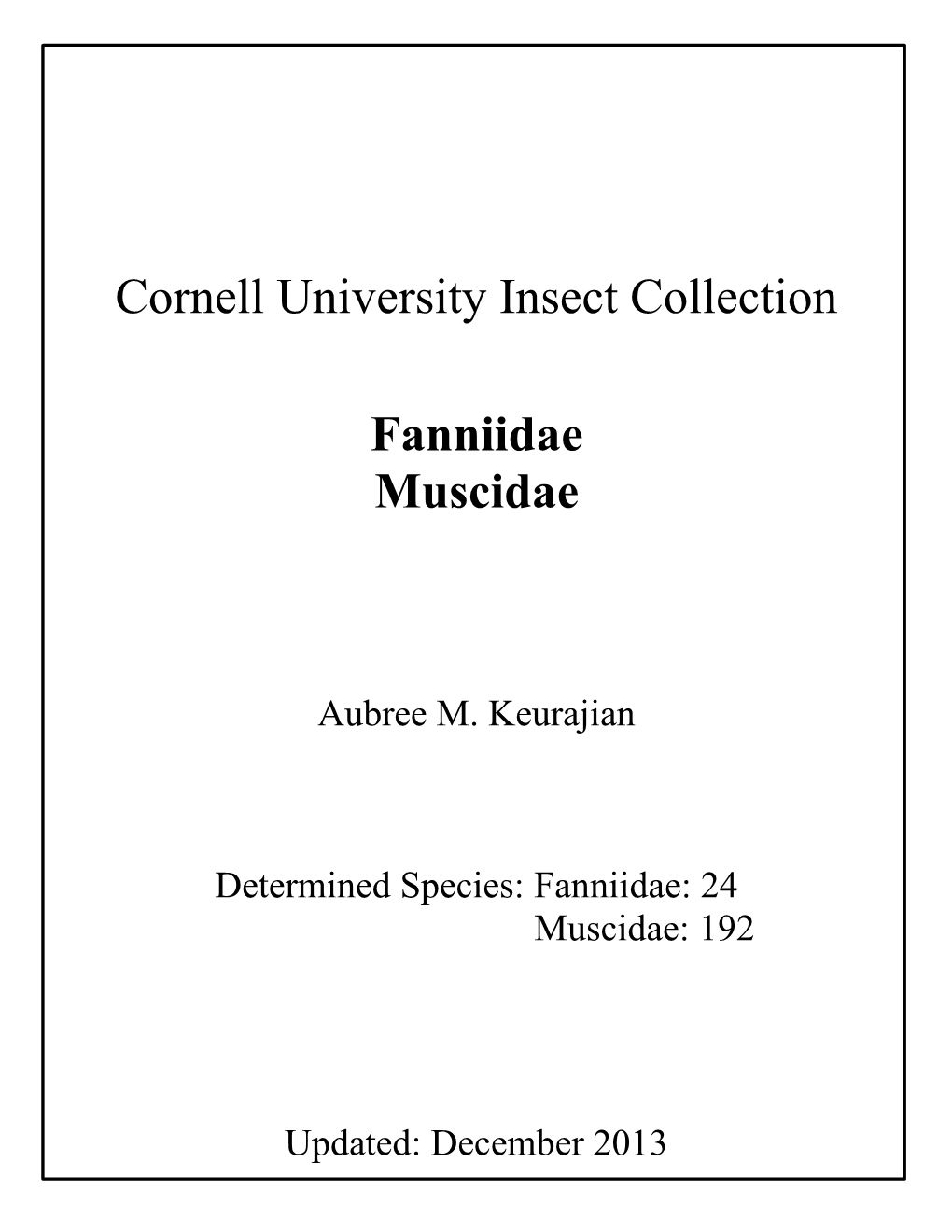 Muscidae Fanniidae List