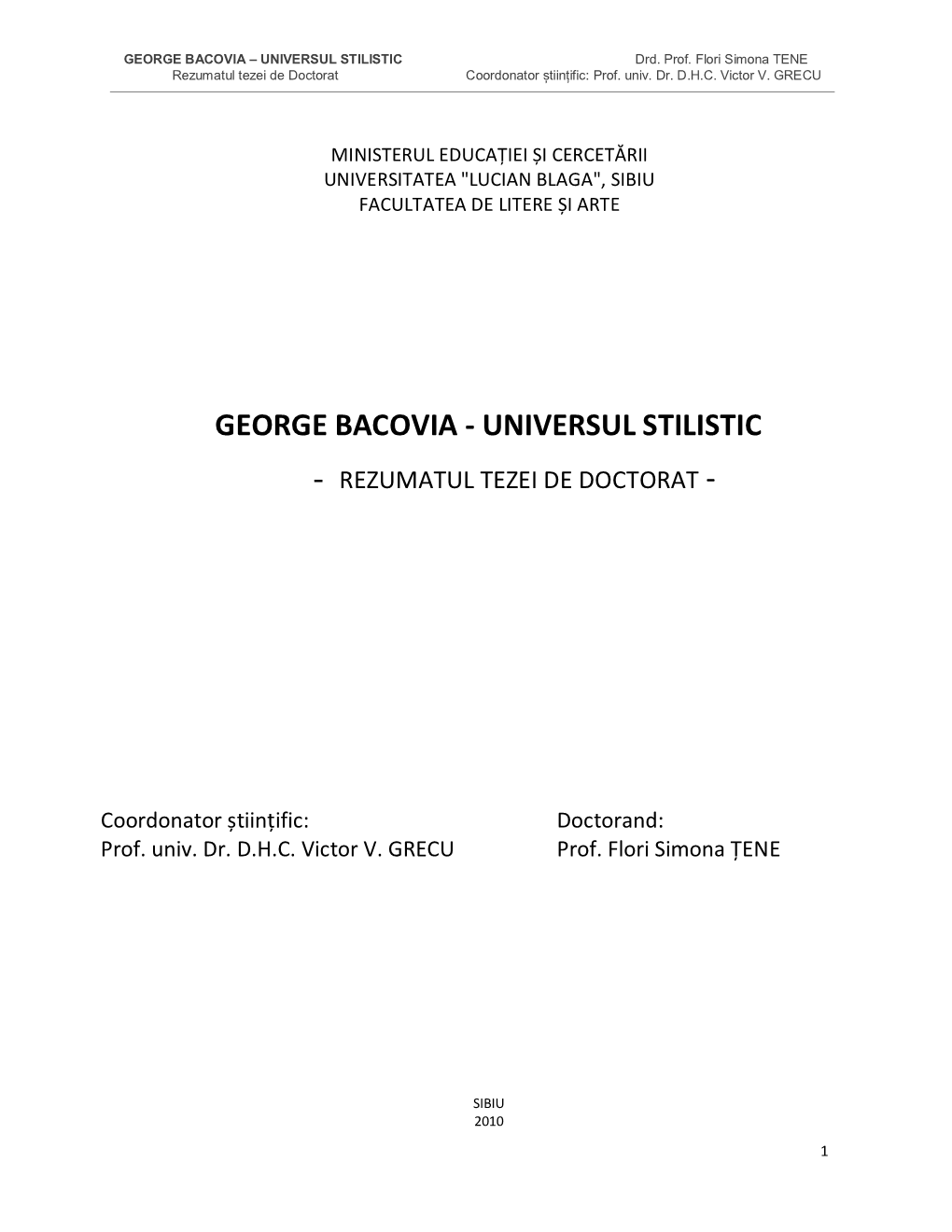 GEORGE BACOVIA – UNIVERSUL STILISTIC Drd