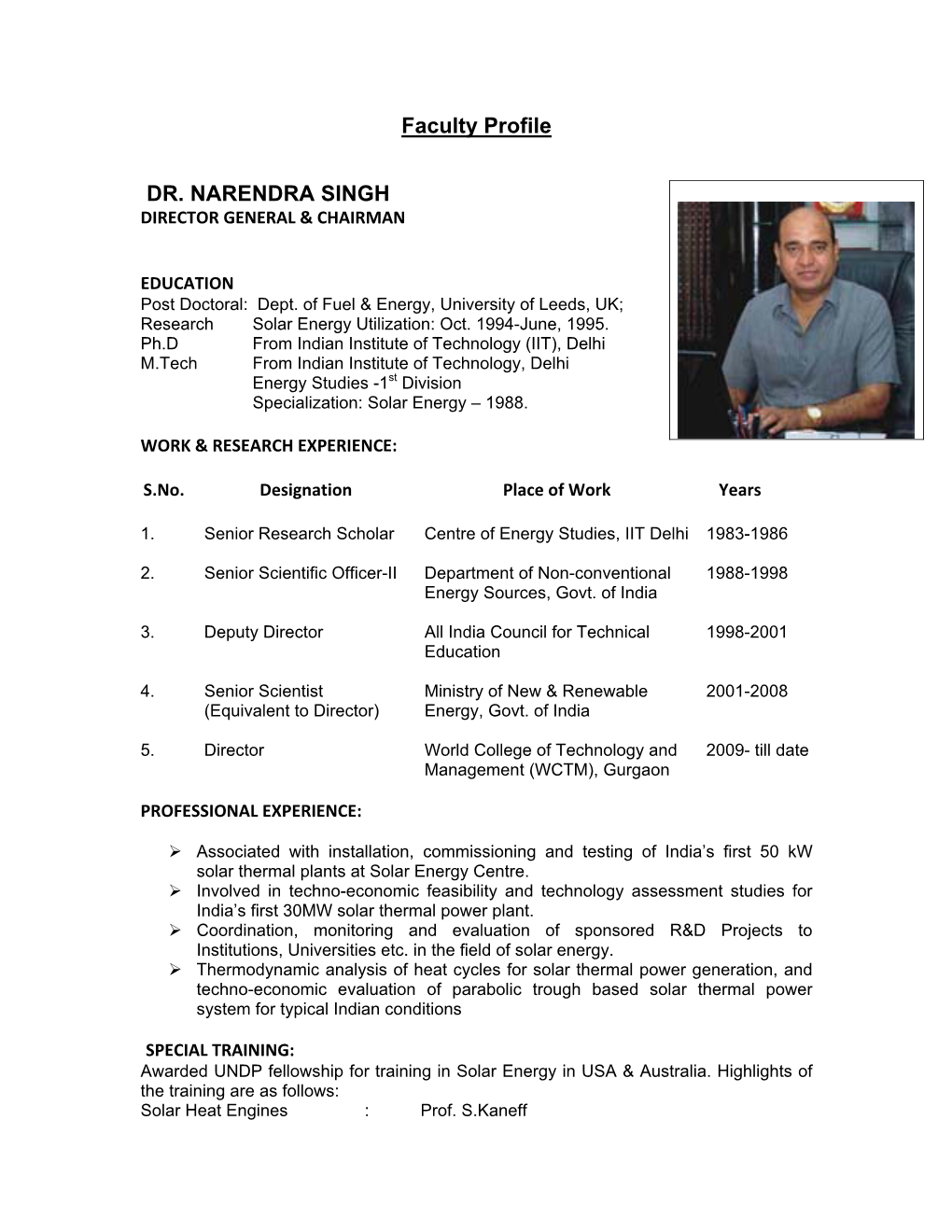 Faculty Profile DR. NARENDRA SINGH