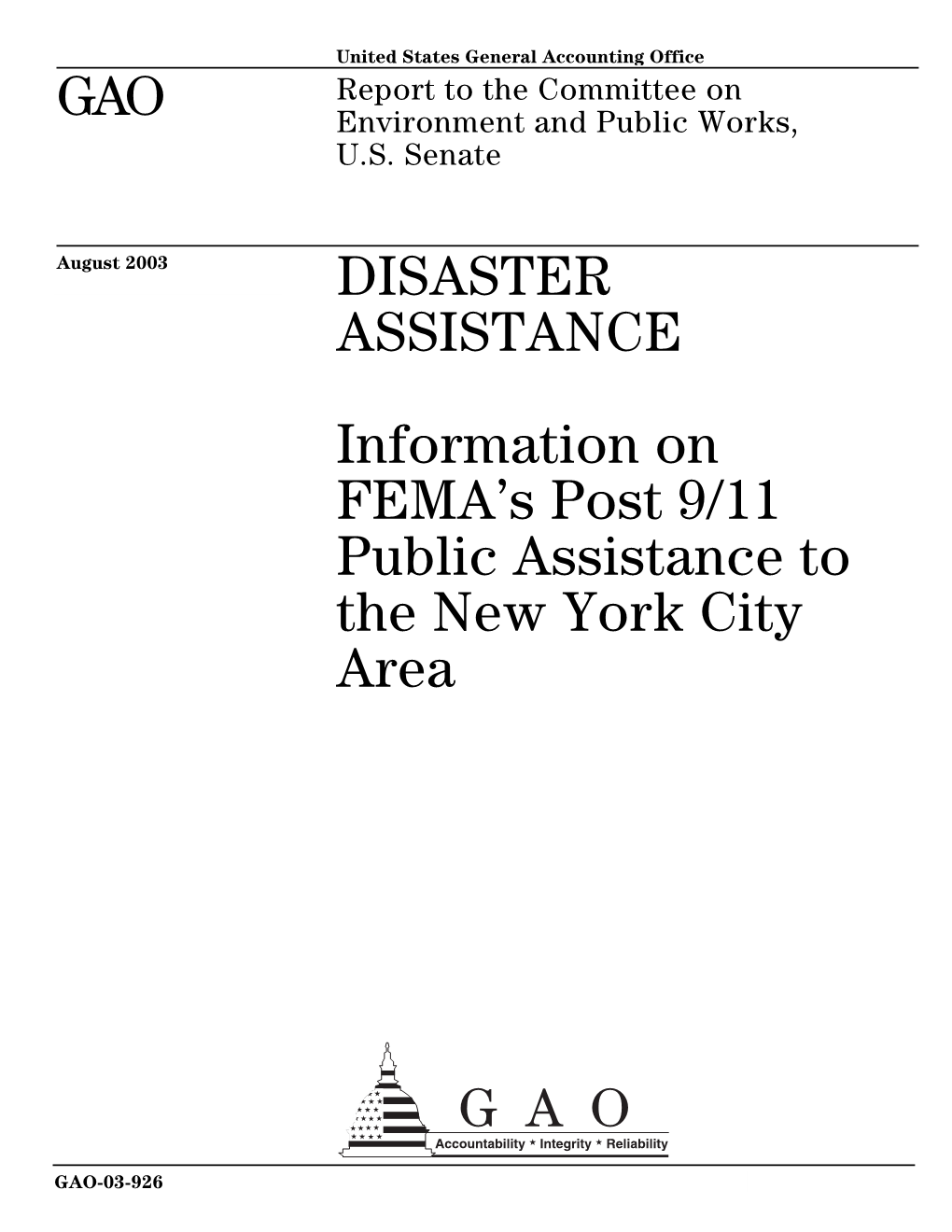 GAO-03-926 Disaster Assistance