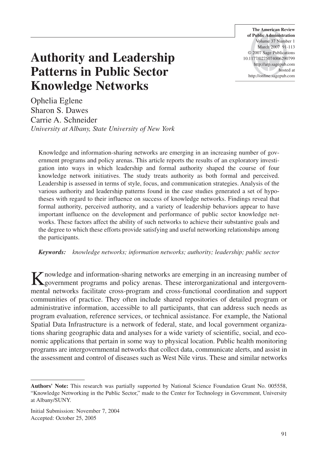 Authority and Leadership Patterns in Public Sector Knowledge Networks