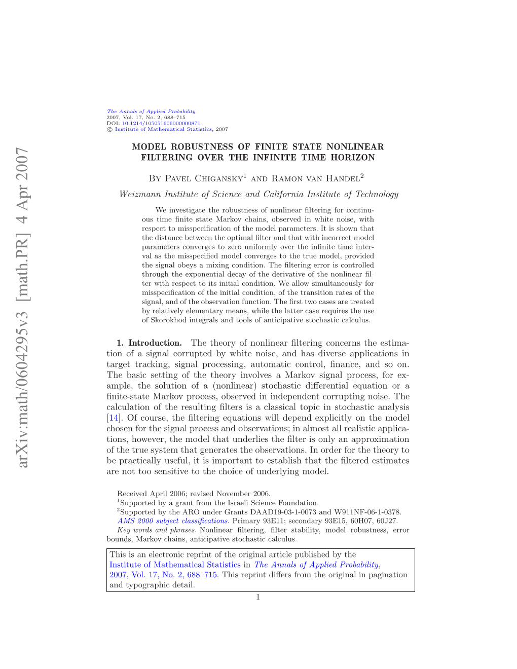 Model Robustness of Finite State Nonlinear Filtering Over the Infinite Time Horizon