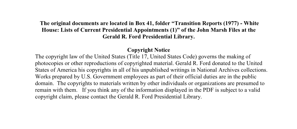 Transition Reports (1977) - White House: Lists of Current Presidential Appointments (1)” of the John Marsh Files at the Gerald R