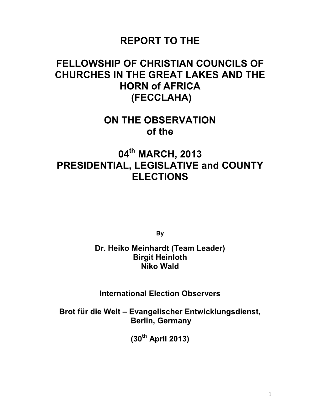 Report to the Fellowship of Christian