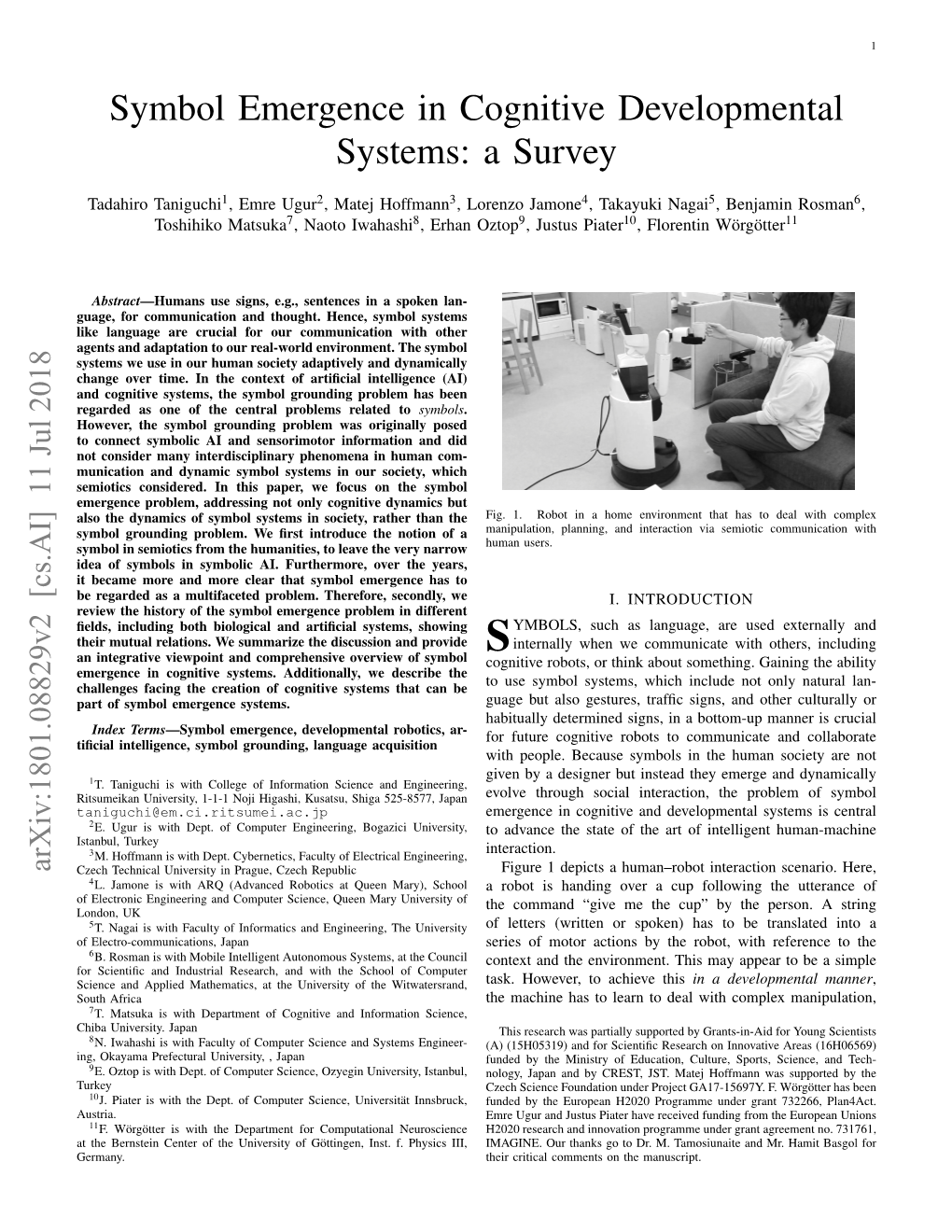 Symbol Emergence in Cognitive Developmental Systems: a Survey