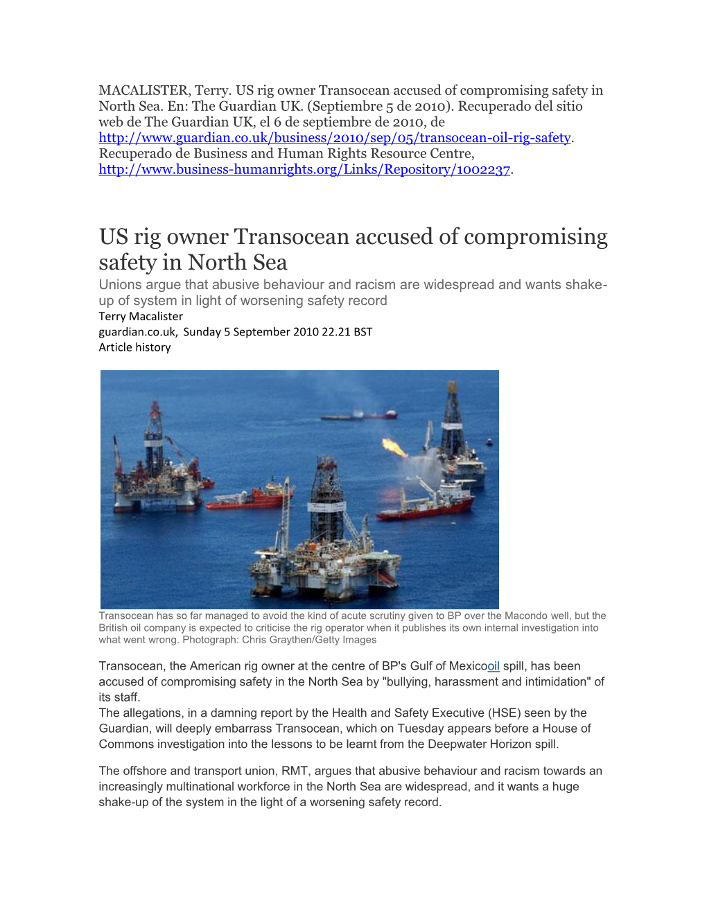 US Rig Owner Transocean Accused of Compromising Safety in North Sea