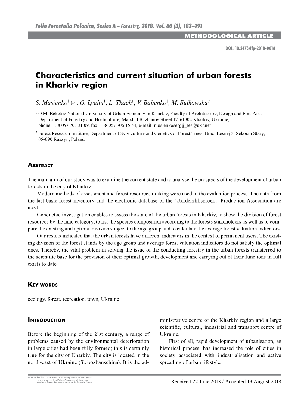 Characteristics and Current Situation of Urban Forests in Kharkiv Region