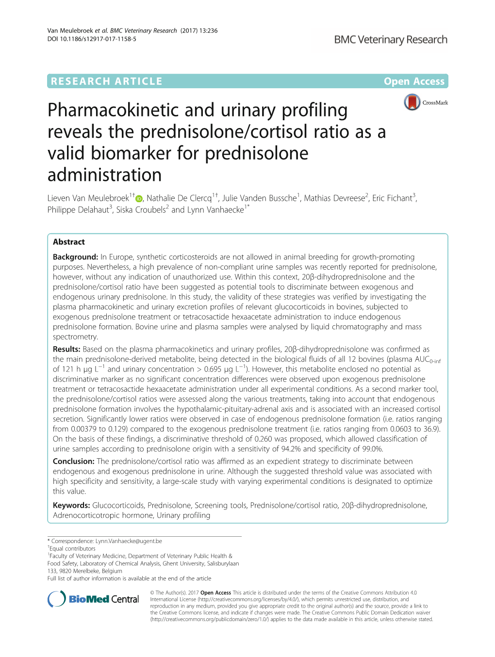 Pharmacokinetic and Urinary Profiling Reveals the Prednisolone/Cortisol