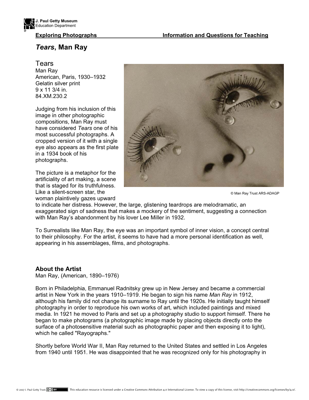 Tears, Man Ray, 1930–1932