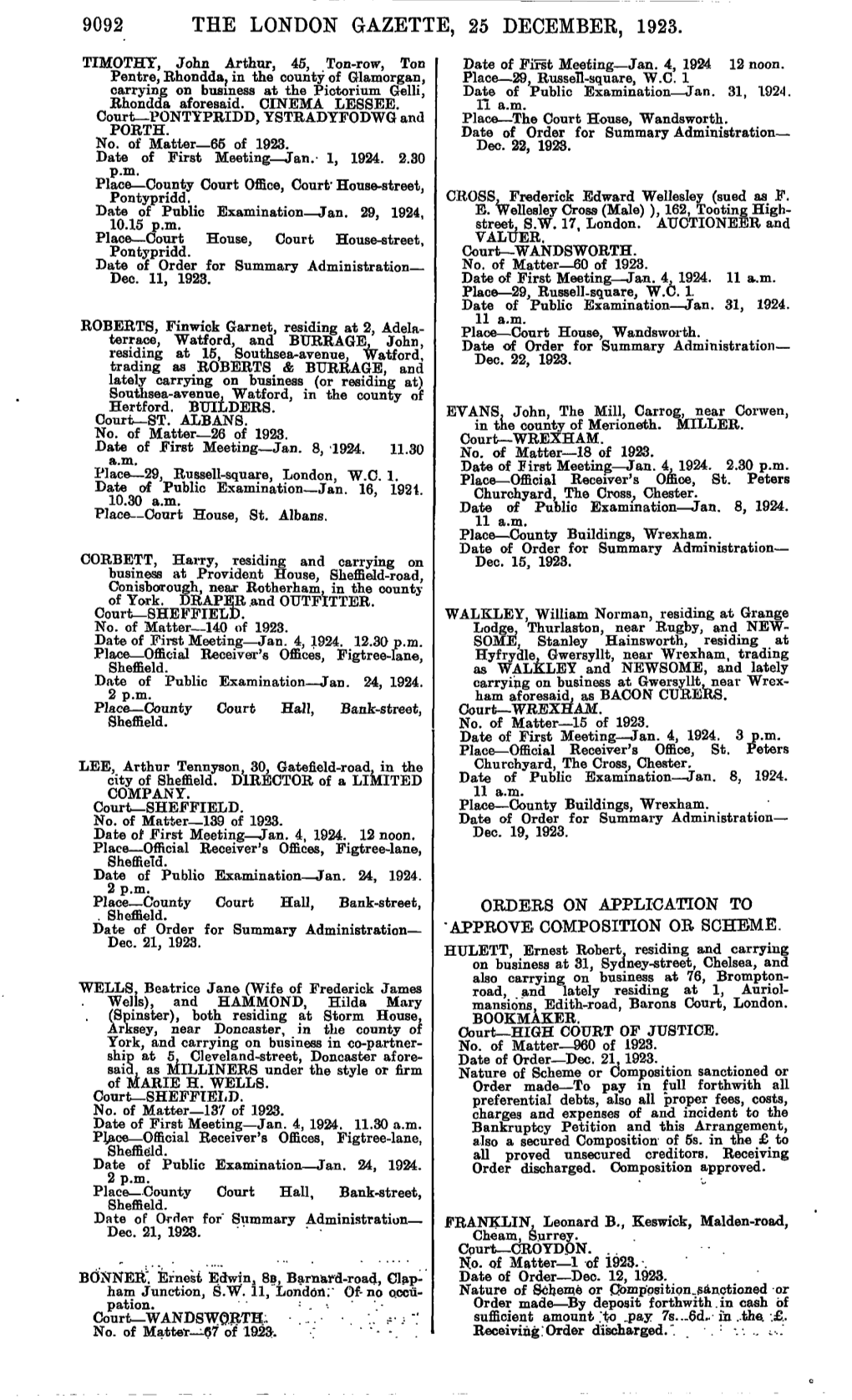 9092 the London Gazette, 25 December, 1923