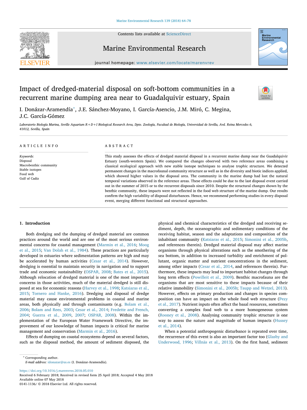 Impact of Dredged-Material Disposal on Soft-Bottom Communities in a T Recurrent Marine Dumping Area Near to Guadalquivir Estuary, Spain