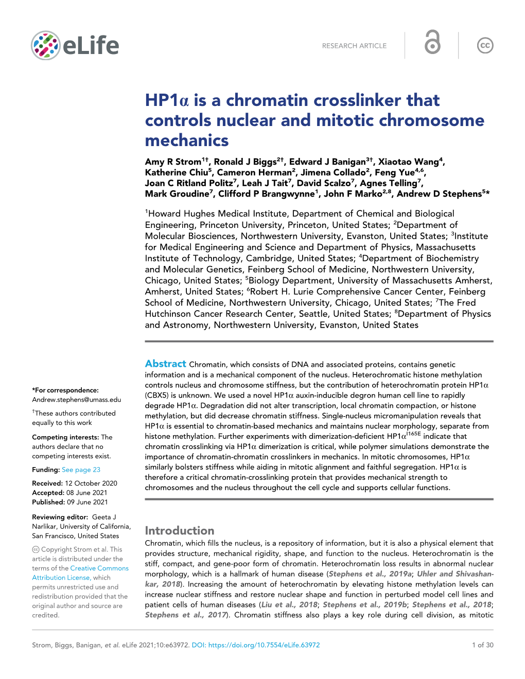 Hp1a Is a Chromatin Crosslinker That Controls Nuclear and Mitotic