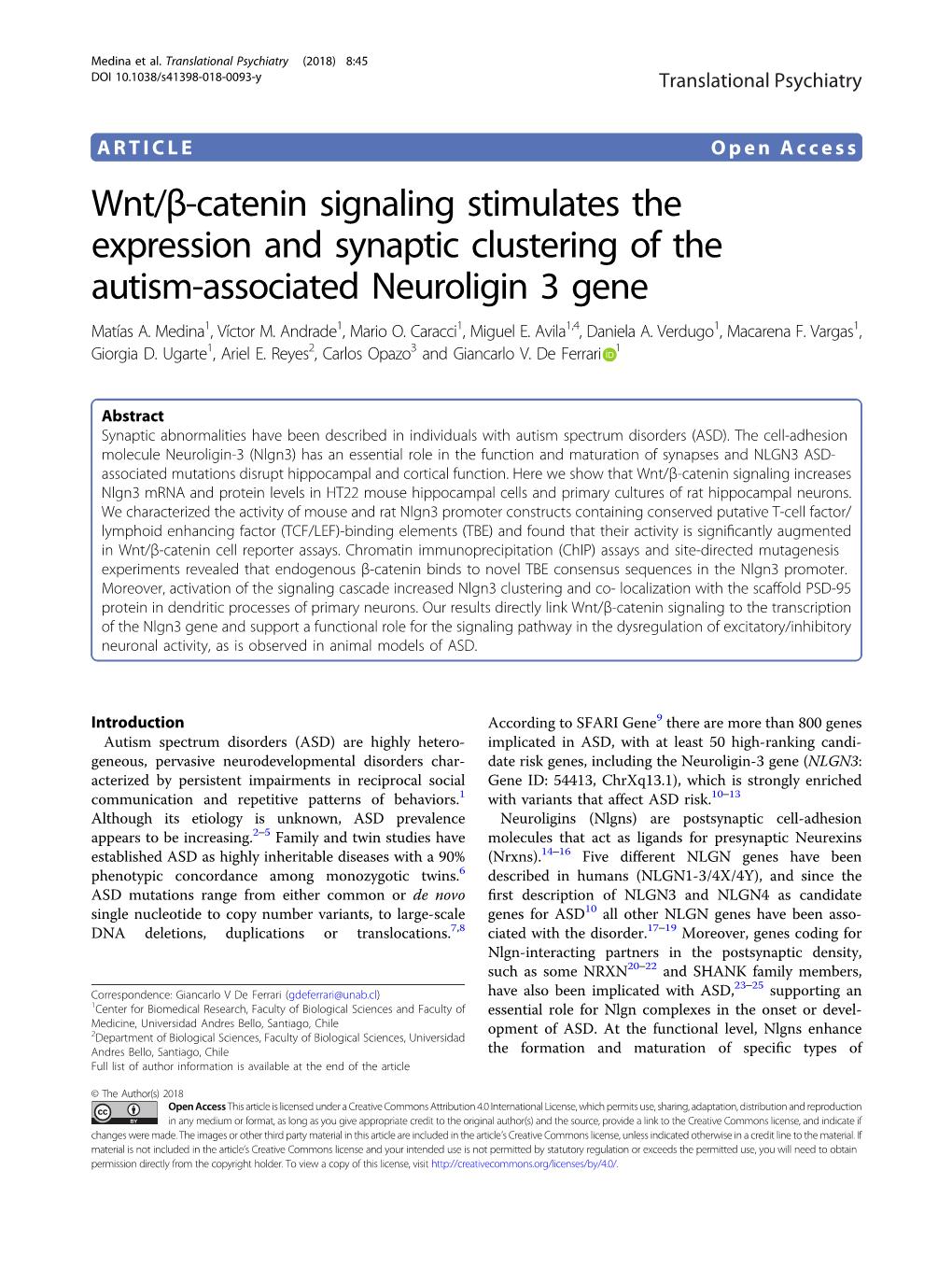 Wnt/Β-Catenin Signaling Stimulates the Expression and Synaptic Clustering of the Autism-Associated Neuroligin 3 Gene Matías A