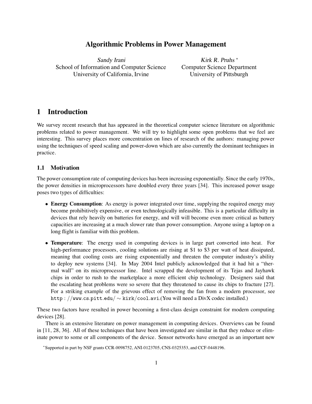 Algorithmic Problems in Power Management