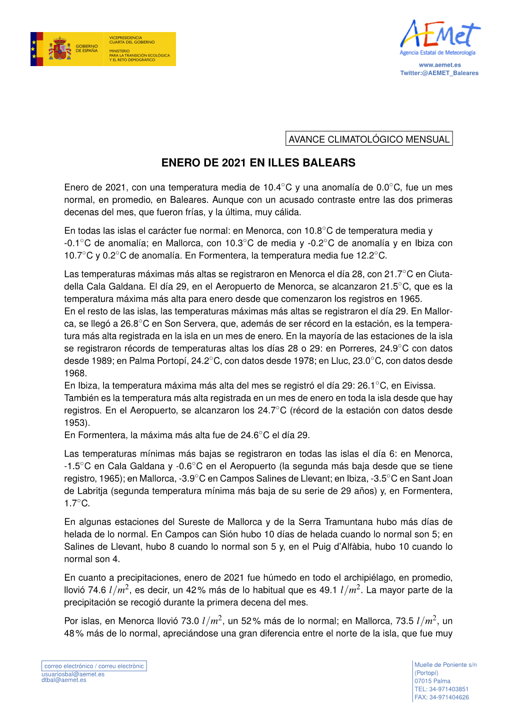 Enero De 2021 En Illes Balears