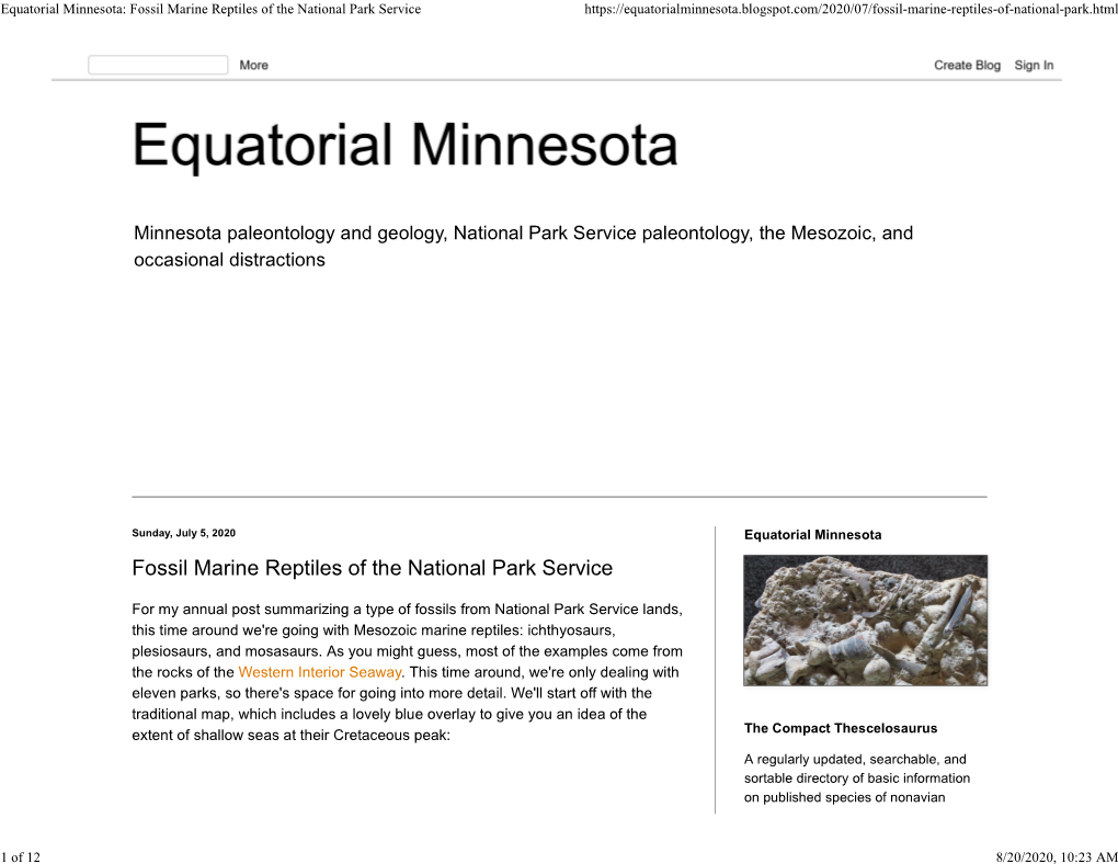 Equatorial Minnesota: Fossil Marine Reptiles of the National Park Service