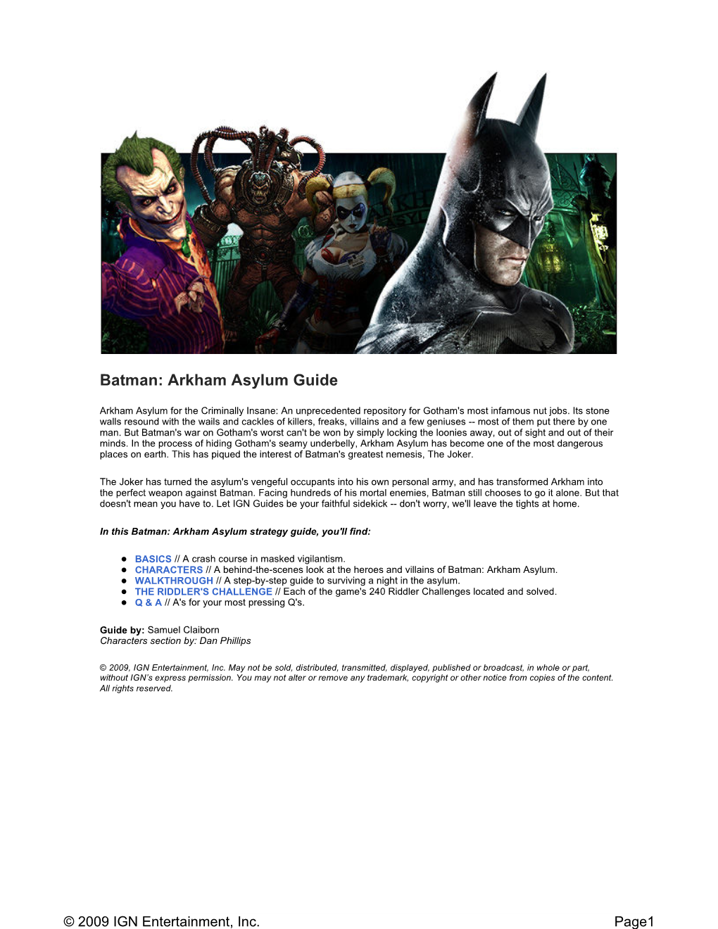 Batman: Arkham Asylum Guide