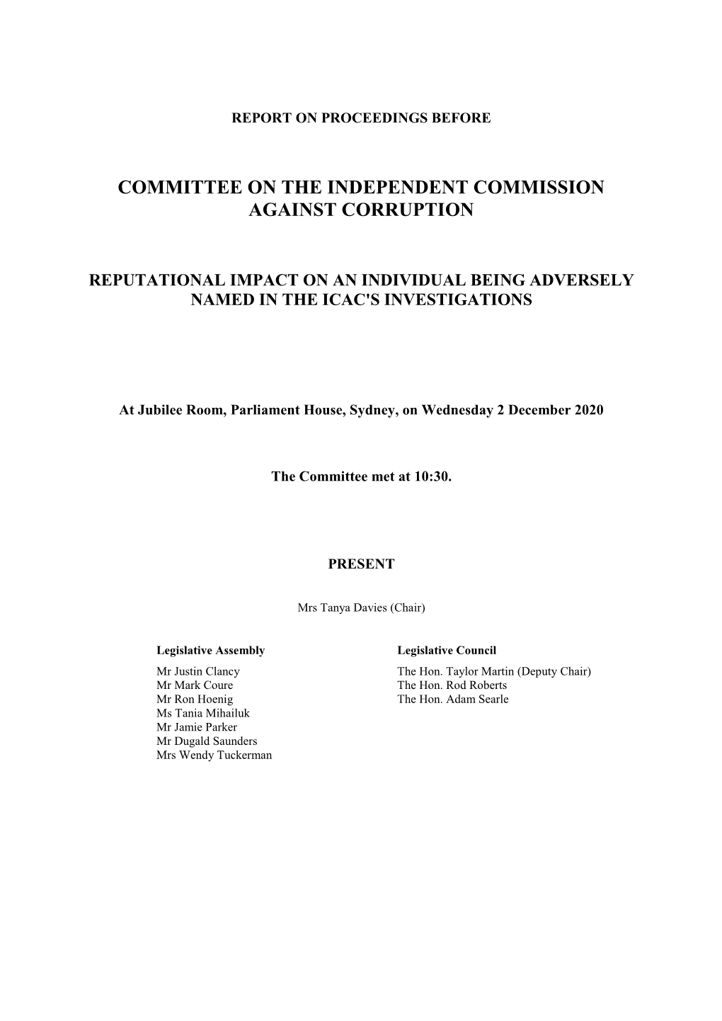 Committee on the Independent Commission Against Corruption