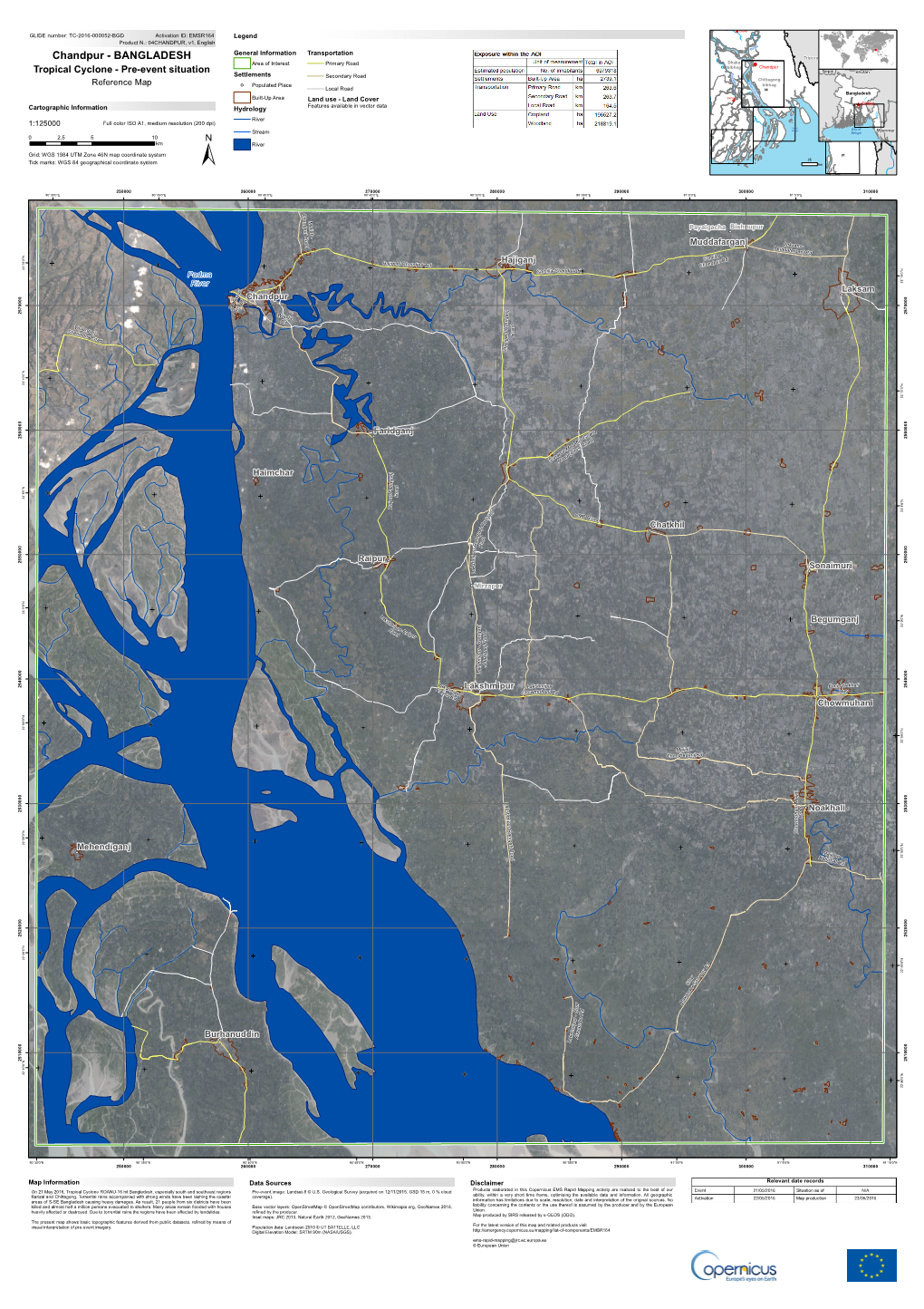 CHANDPUR, V1, English Lak Ba General Information Transportation Chandpur - BANGLADESH Tripura Area of Interest Primary Road Dhaka (! Bibhag Chandpur