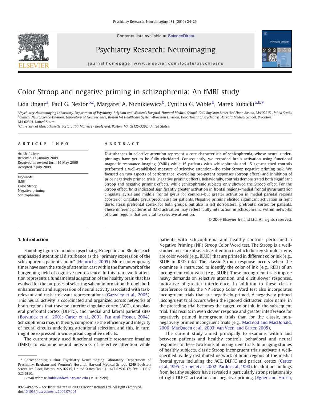 Color Stroop and Negative Priming in Schizophrenia: an Fmri Study