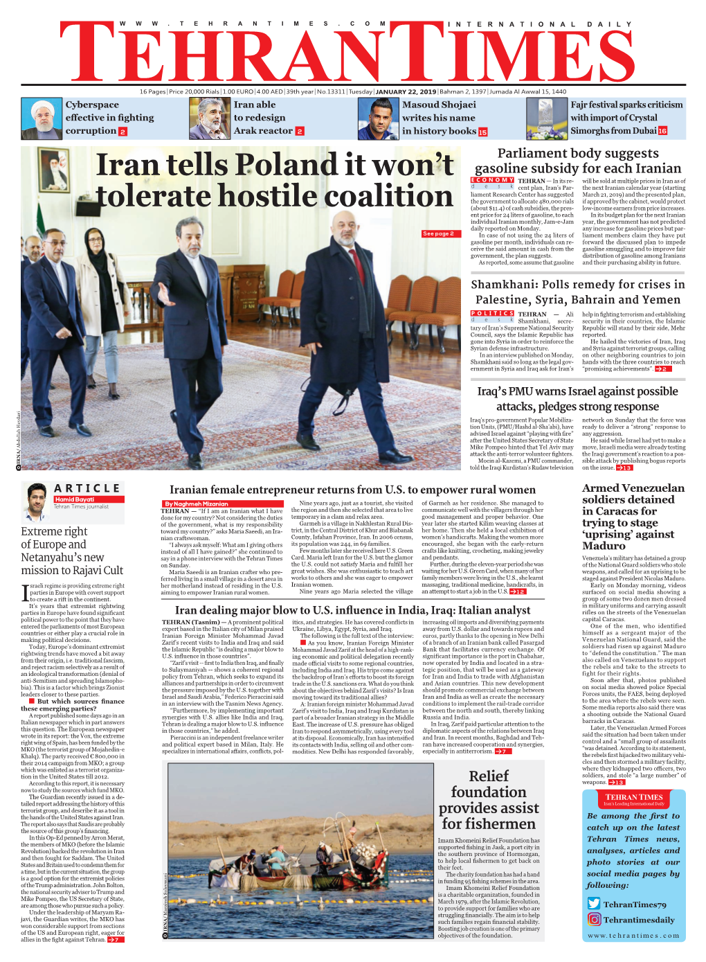 Iran Tells Poland It Won't Tolerate Hostile Coalition