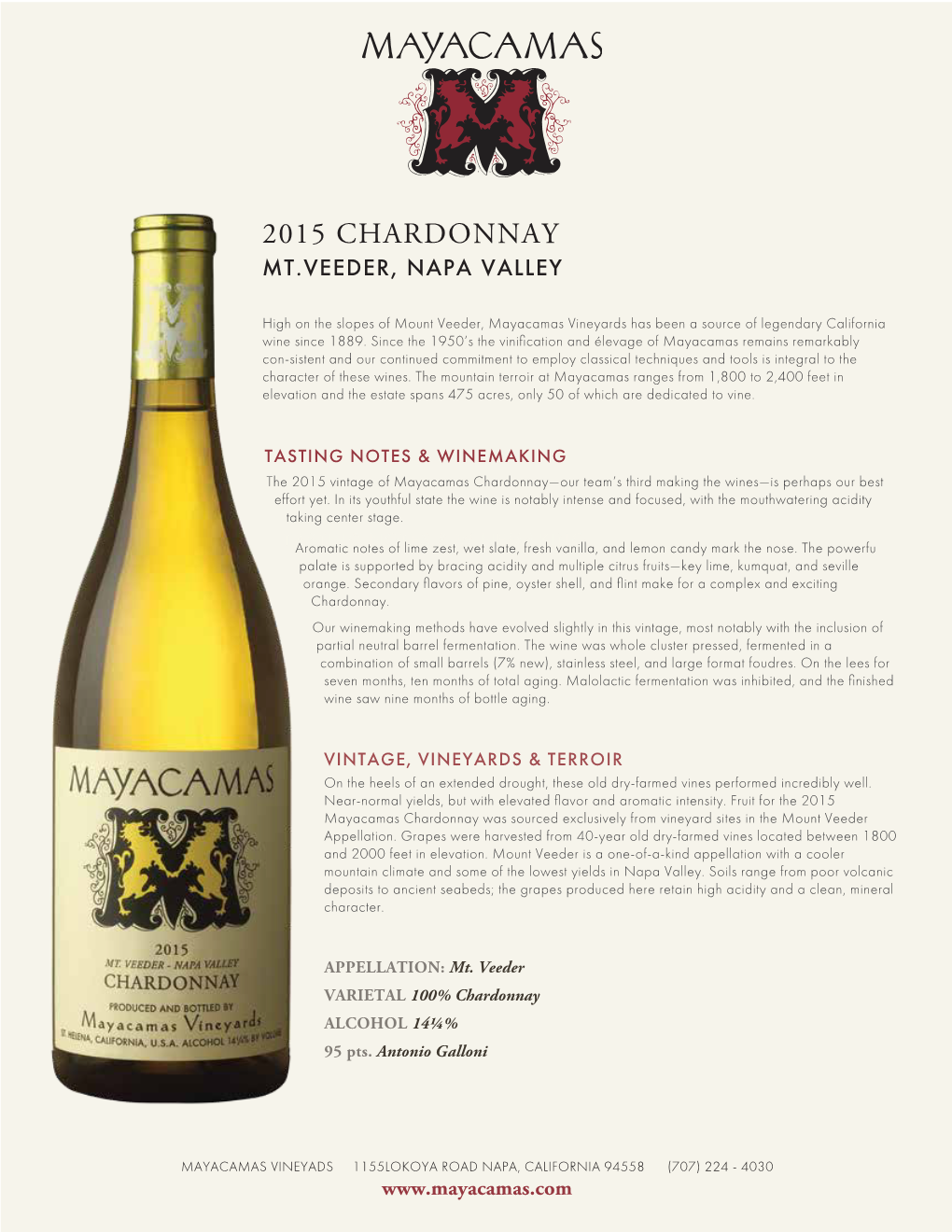 2015 Mayacamas Chard Tasting Note