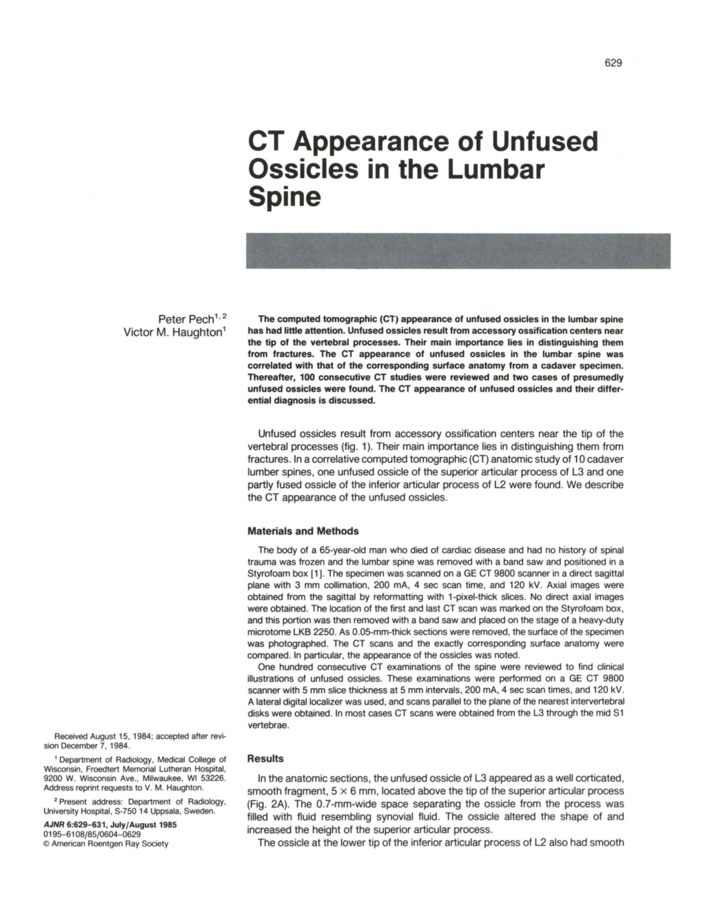 CT Appearance of Unfused Ossicles in the Lumbar Spine