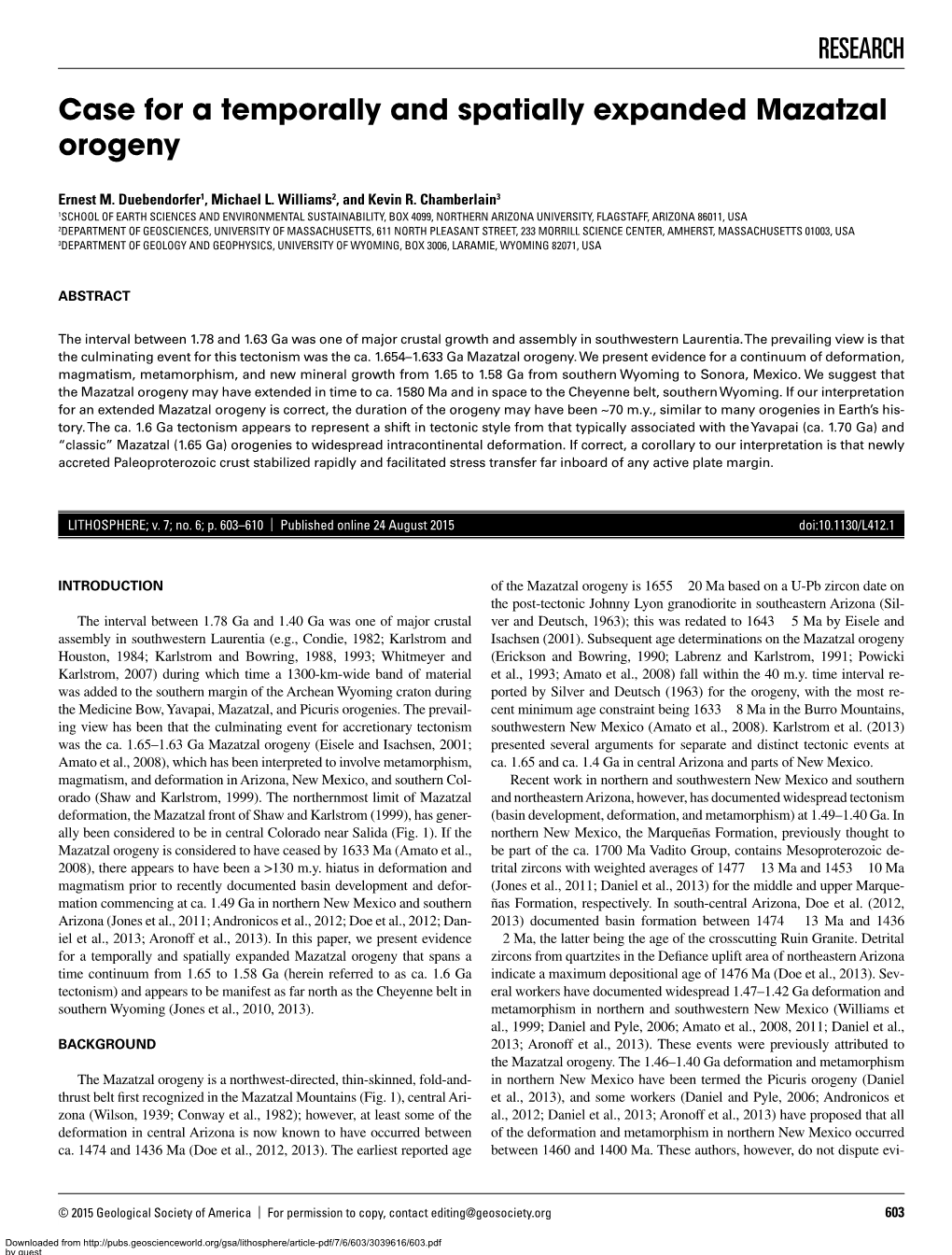 RESEARCH Case for a Temporally and Spatially Expanded Mazatzal Orogeny