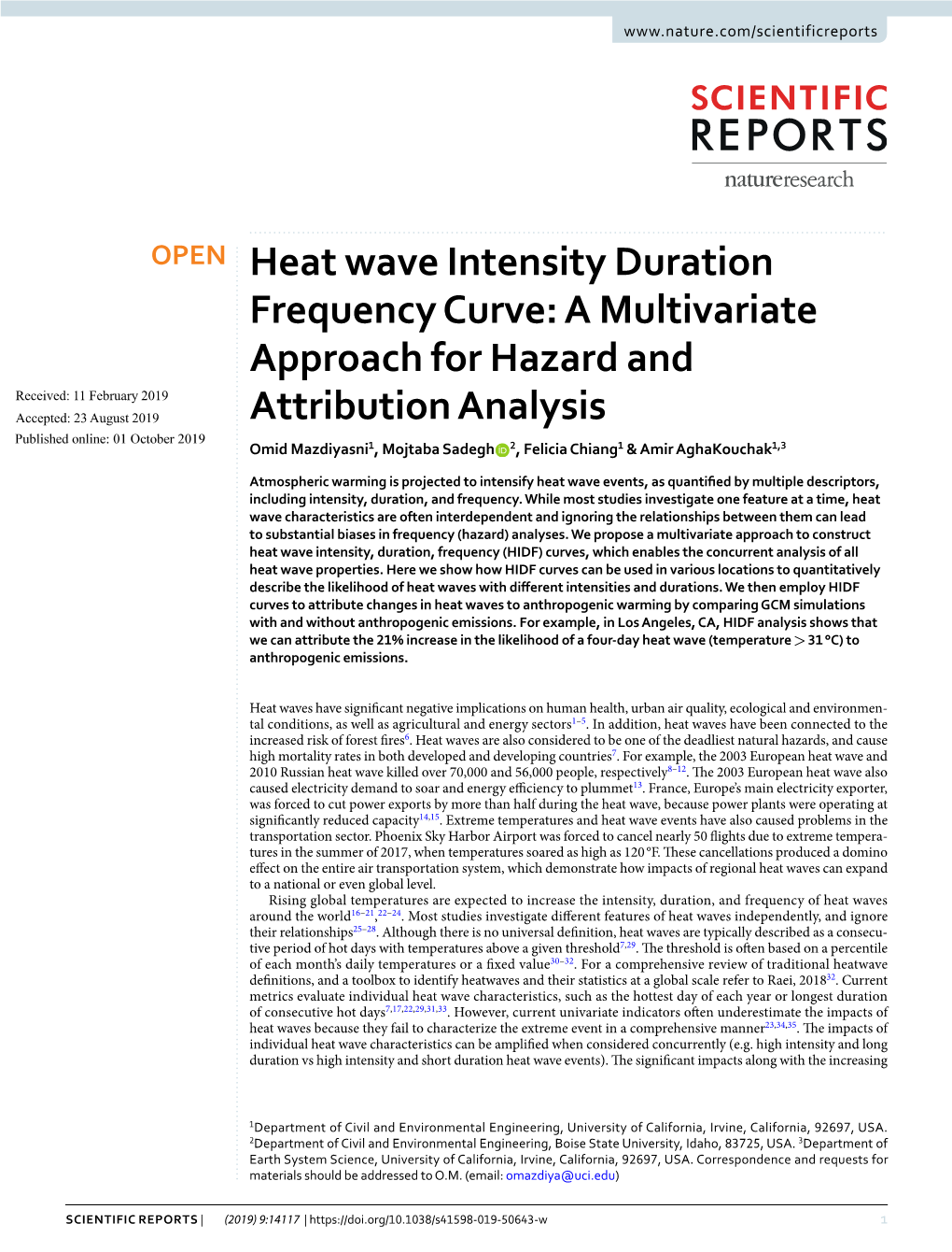 Heat Wave Intensity Duration Frequency