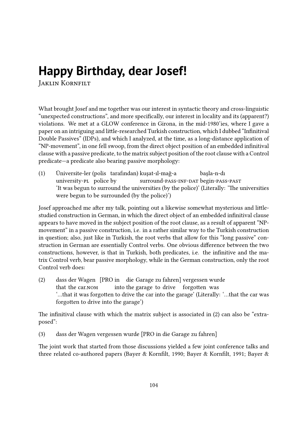 Happy Birthday, Dear Josef! Jaklin Ko�Nfil