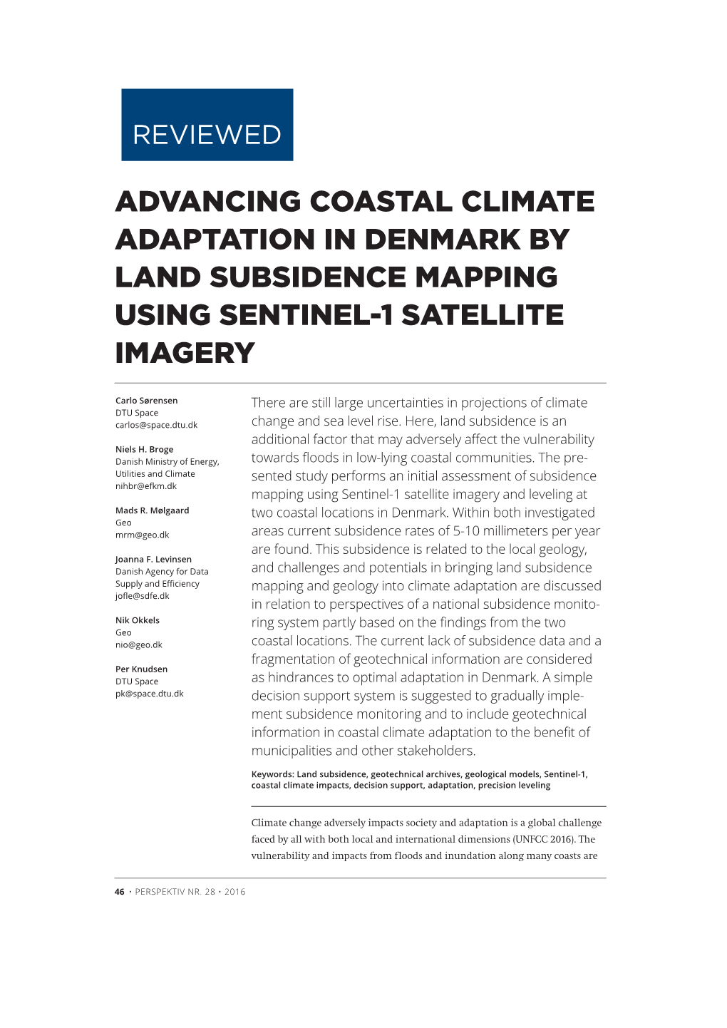 Advancing Coastal Climate Adaptation in Denmark by Land Subsidence Mapping Using Sentinel-1 Satellite Imagery