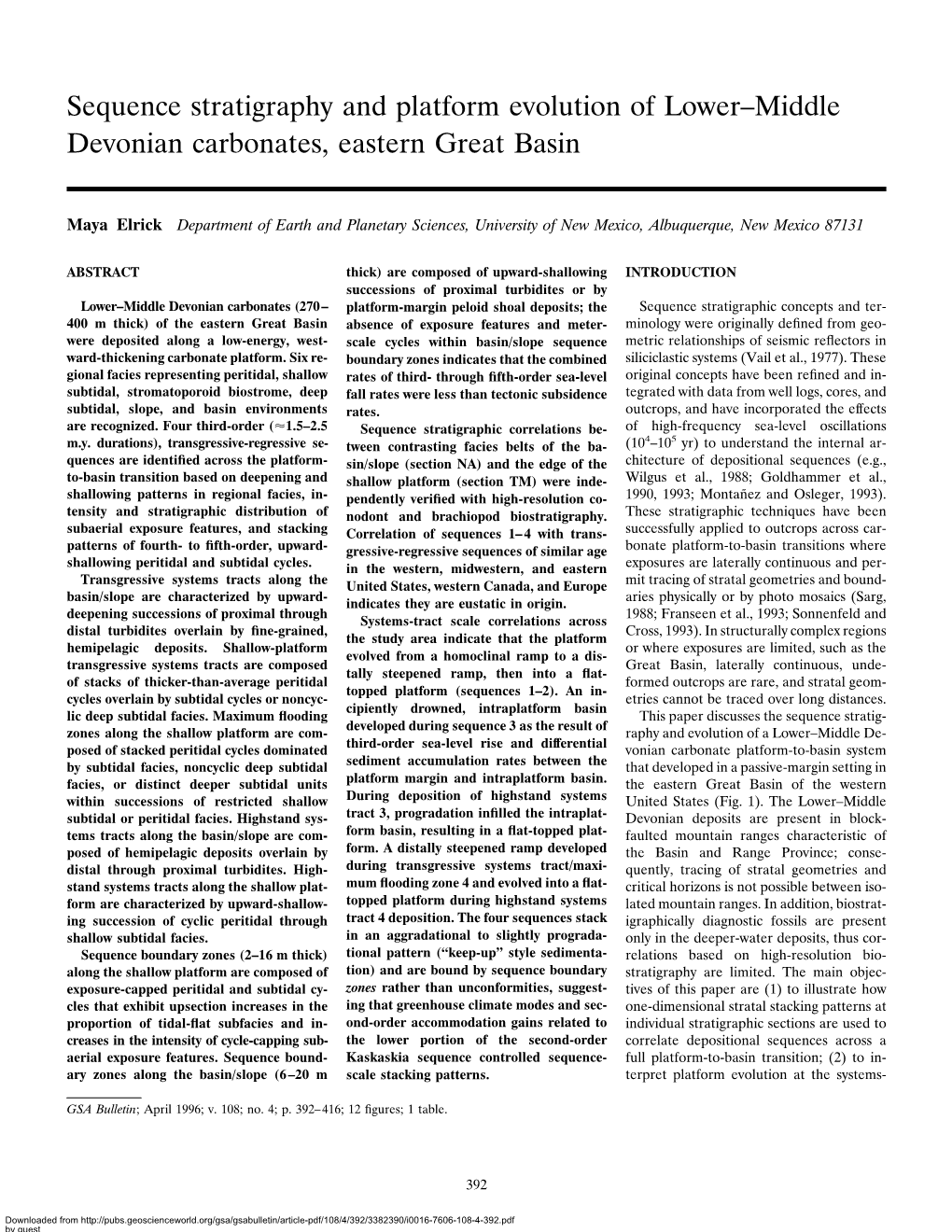 Sequence Stratigraphy and Platform Evolution of Lower–Middle Devonian Carbonates, Eastern Great Basin