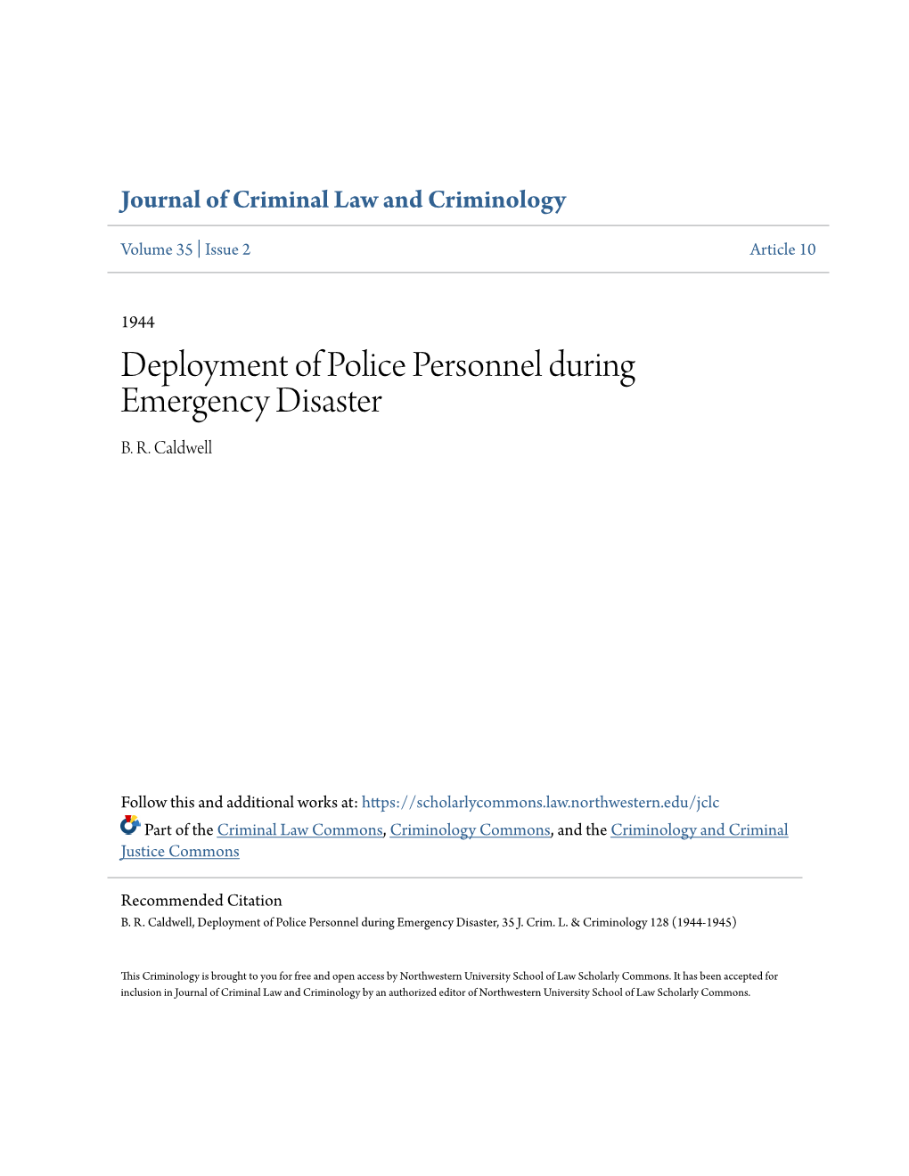 Deployment of Police Personnel During Emergency Disaster B