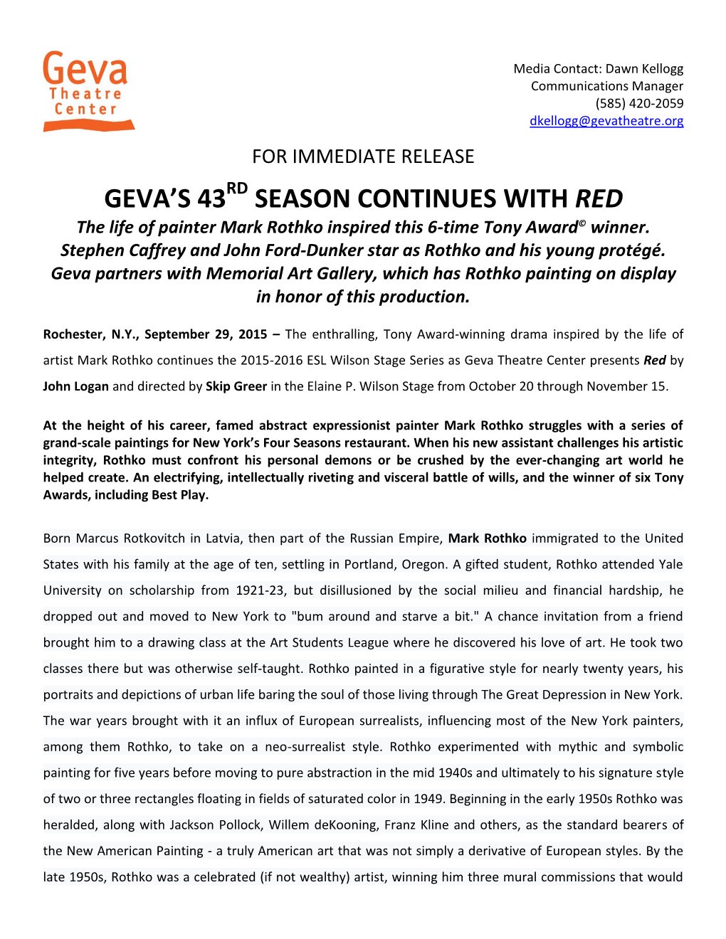 Geva's 43 Season Continues With