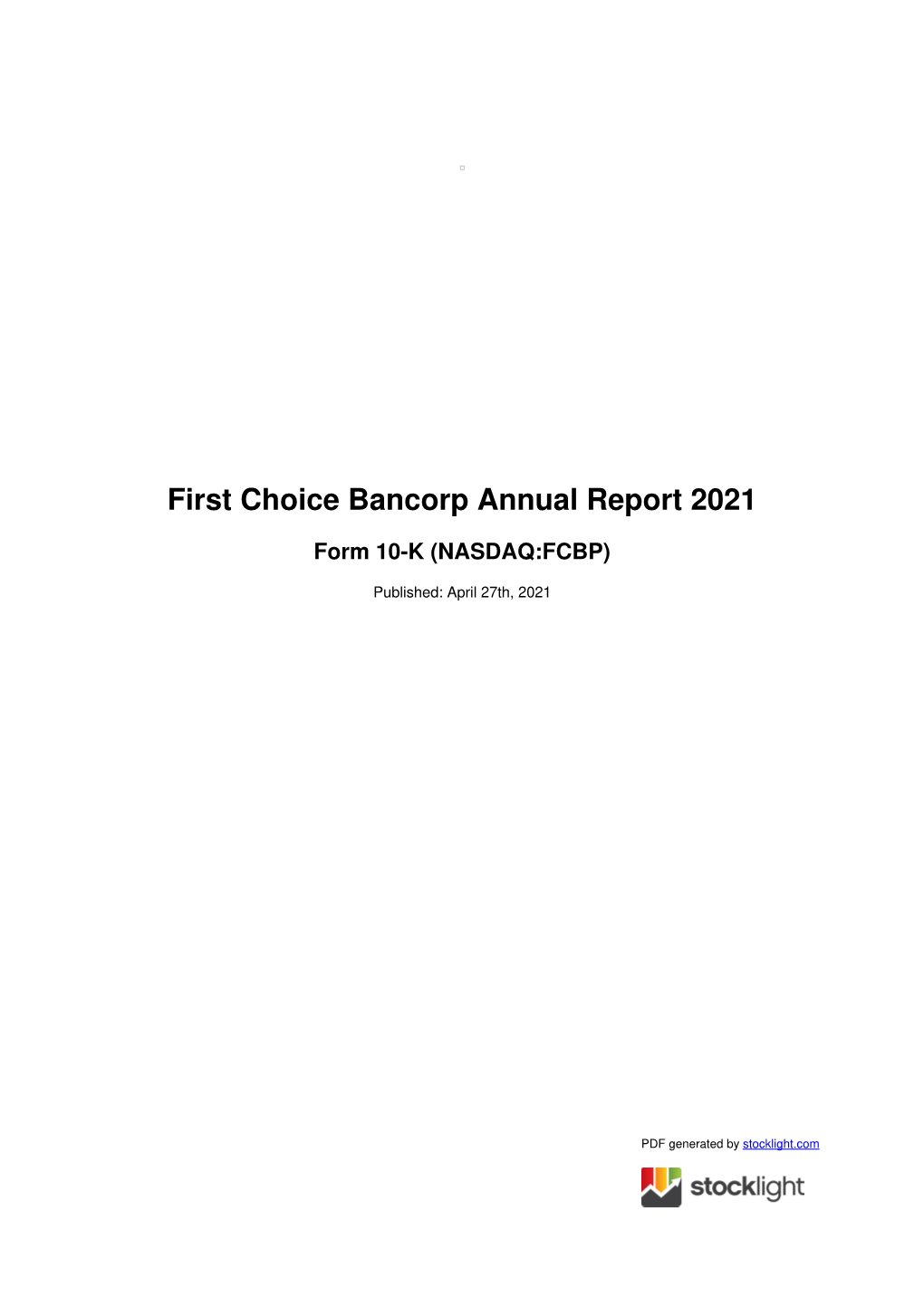 First Choice Bancorp Annual Report 2021