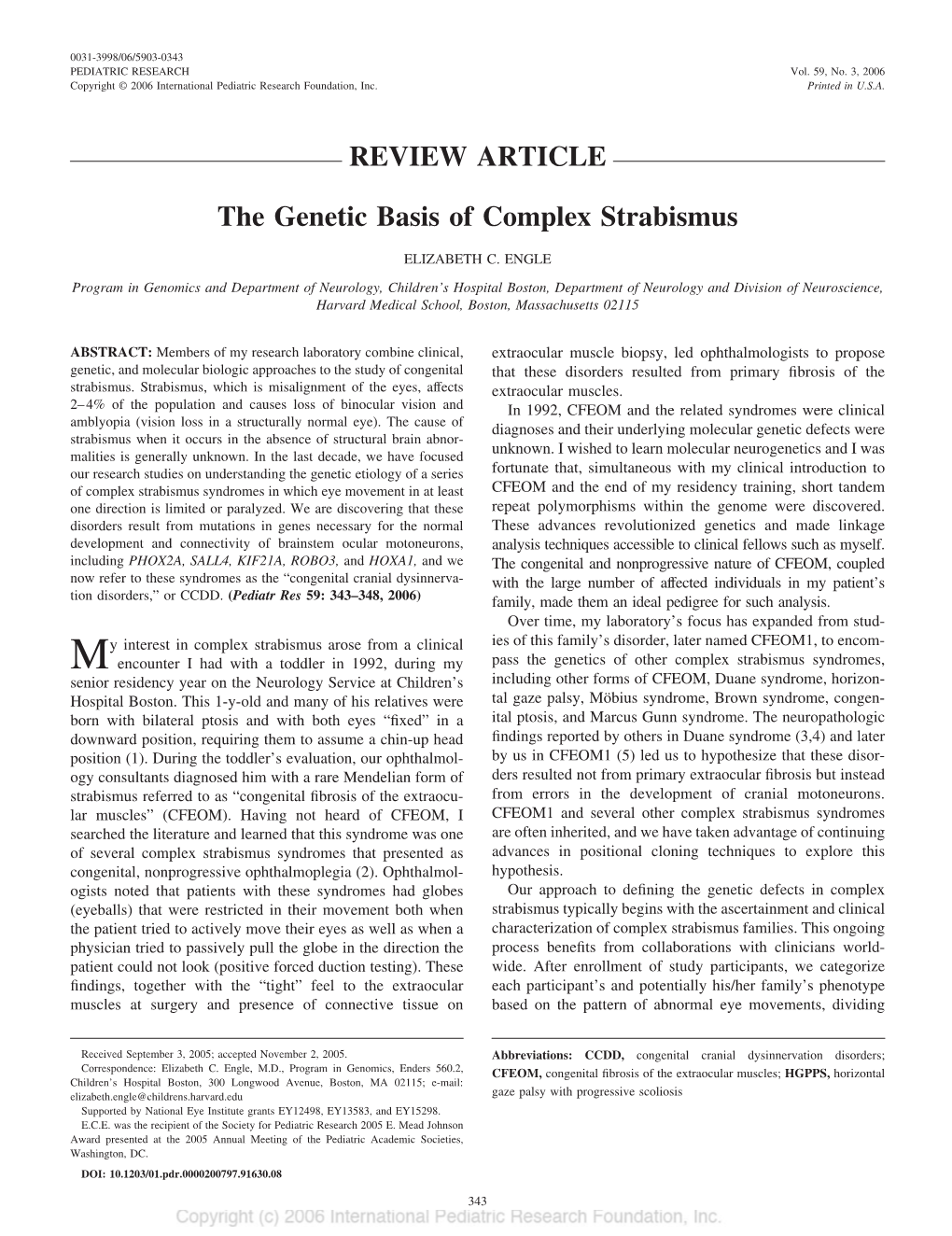 REVIEW ARTICLE the Genetic Basis of Complex Strabismus