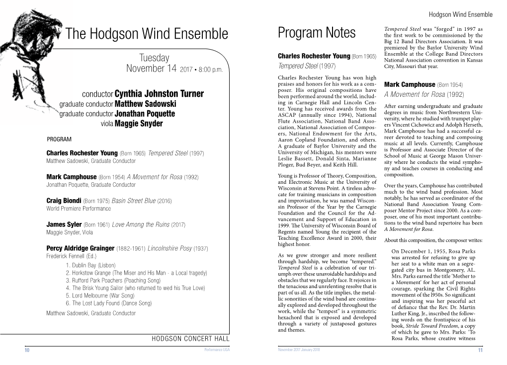 The Hodgson Wind Ensemble Program Notes the First Work to Be Commissioned by the Big 12 Band Directors Association