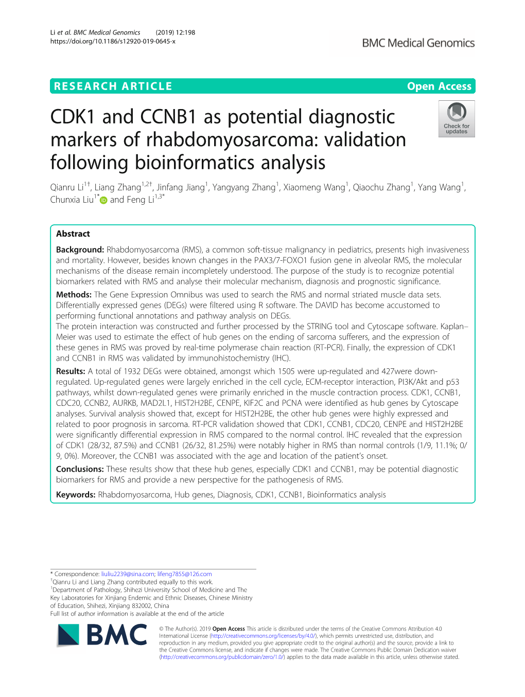 CDK1 and CCNB1 As Potential Diagnostic Markers Of